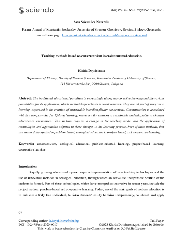 (PDF) Teaching methods based on constructivism in environmental education