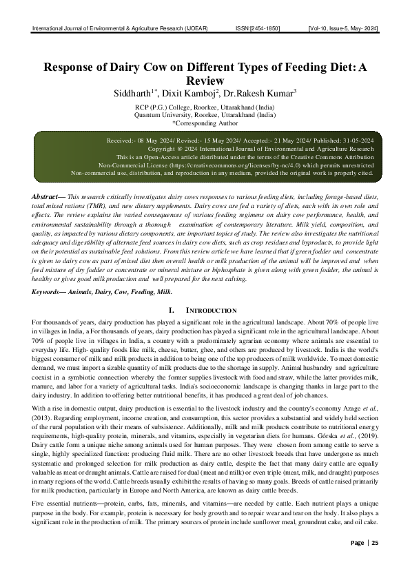 (PDF) Response of Dairy Cow on Different Types of Feeding Diet: A Review