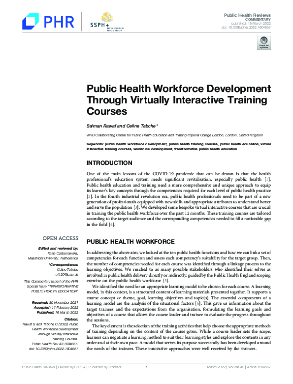 (PDF) Public Health Workforce Development Through Virtually Interactive ...