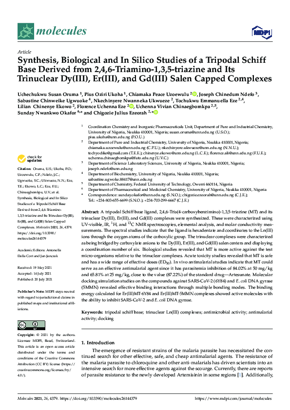 (PDF) Synthesis, Biological and In Silico Studies of a Tripodal Schiff ...
