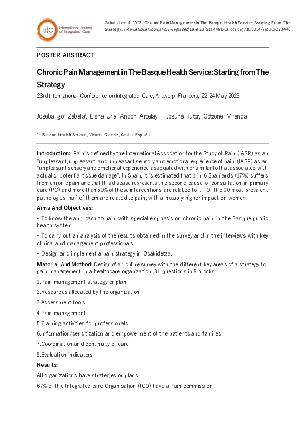(PDF) Chronic Pain Management in The Basque Health Service: Starting ...