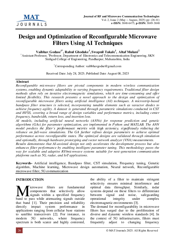 (PDF) Design and Optimization of Reconfigurable Microwave Filters Using ...