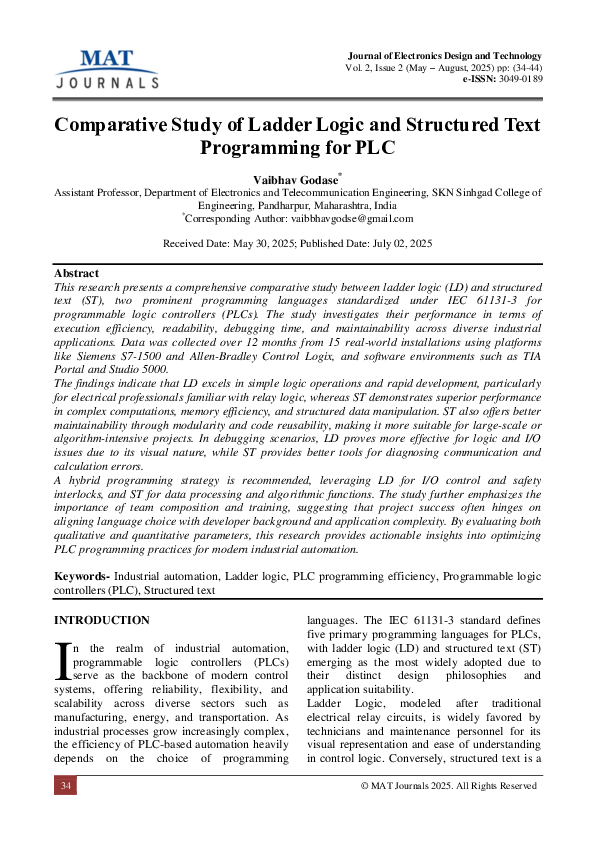 Pdf Comparative Study Of Ladder Logic And Structured Text Programming