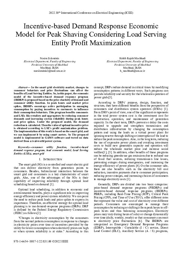 (PDF) Incentive-based Demand Response Economic Model for Peak Shaving ...