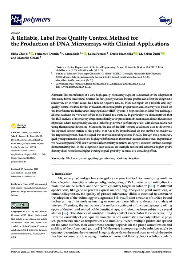 (PDF) A Reliable, Label Free Quality Control Method for the Production ...