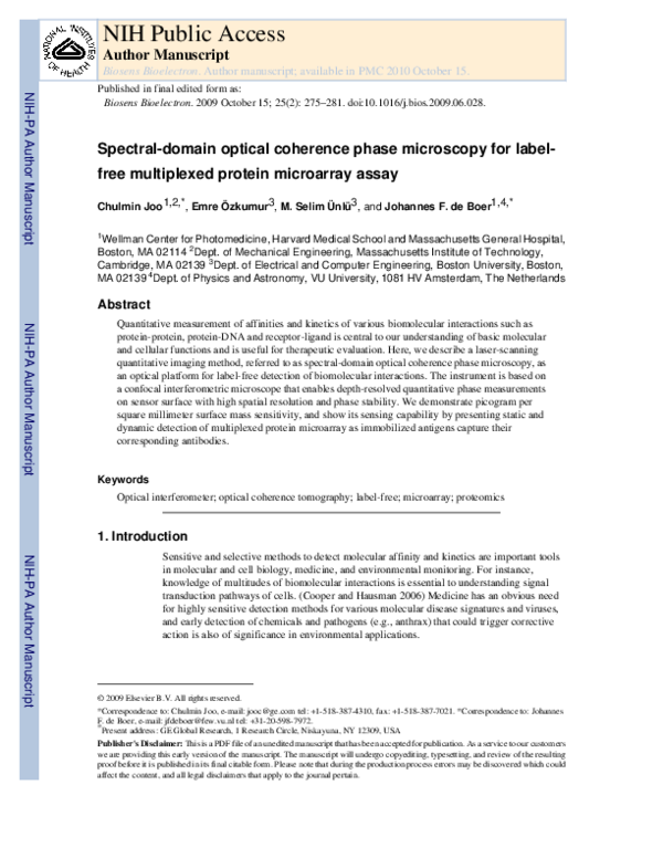(PDF) Spectral-domain optical coherence phase microscopy for label-free ...