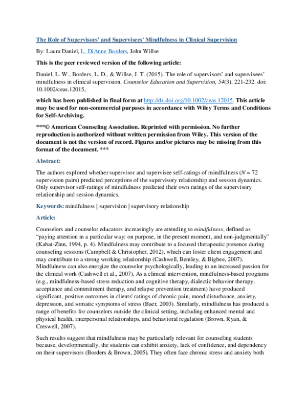 (PDF) The Role of Supervisors' and Supervisees' Mindfulness in Clinical ...