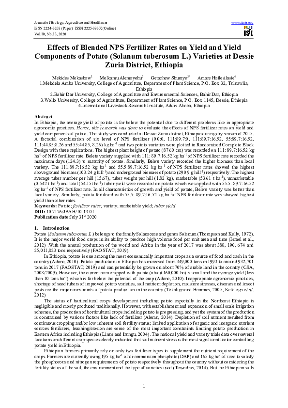 (PDF) Effects of Blended NPS Fertilizer Rates on Yield and Yield ...