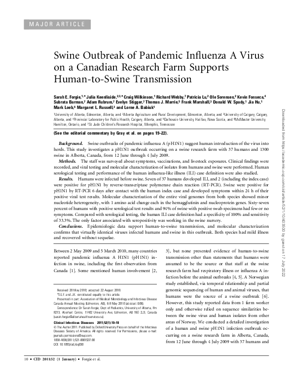 (PDF) Swine Outbreak of Pandemic Influenza A Virus on a Canadian ...