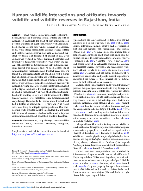 (PDF) Human–wildlife interactions and attitudes towards wildlife and ...