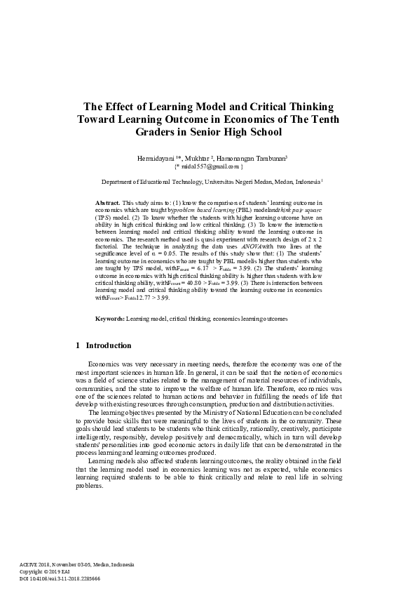 (PDF) The Effect of Learning Model and Critical Thinking Toward ...
