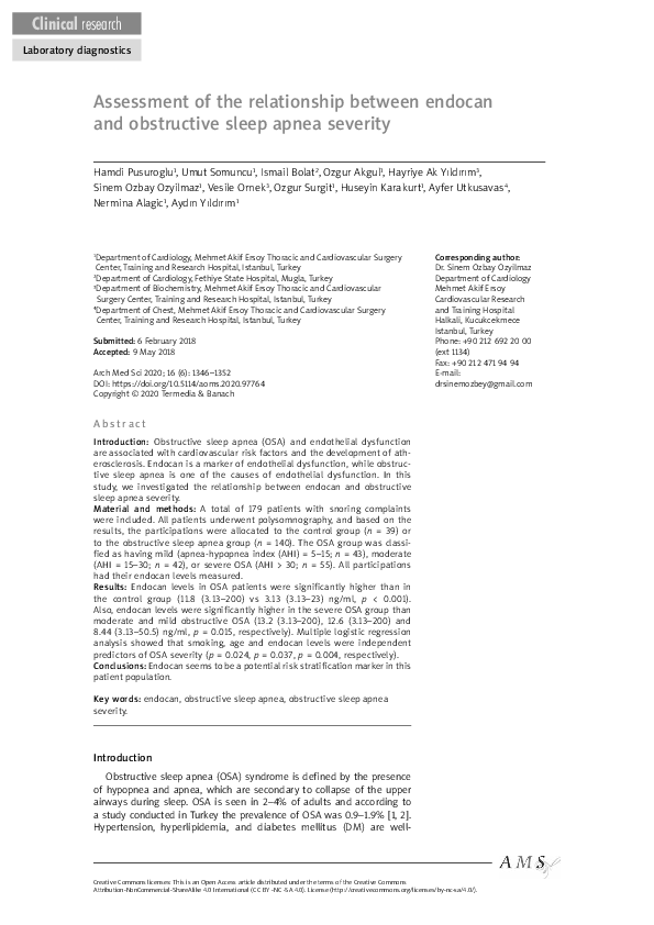 (PDF) Assessment of the relationship between endocan and obstructive ...