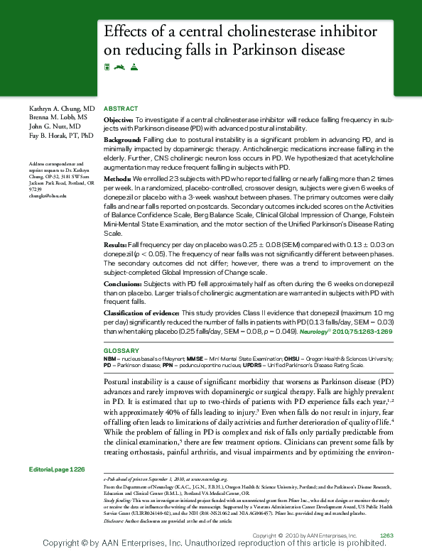 (PDF) Effects of a central cholinesterase inhibitor on reducing falls ...