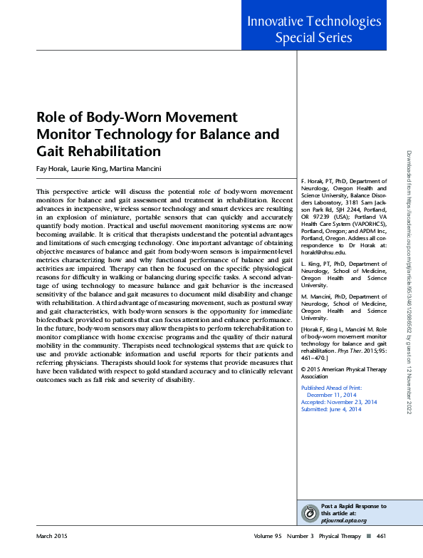 (PDF) Role of Body-Worn Movement Monitor Technology for Balance and ...
