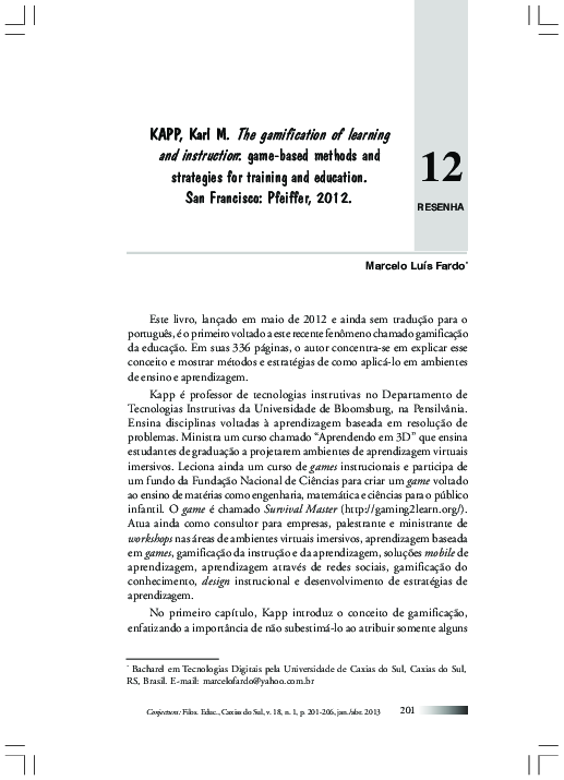 (PDF) KAPP, Karl M. The gamification of learning and instruction: game ...