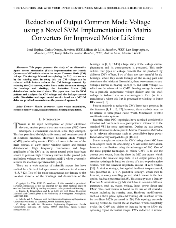 (PDF) Reduction of Output Common Mode Voltage Using a Novel SVM ...
