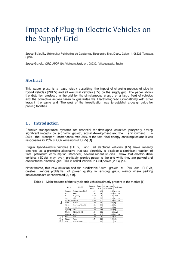 (PDF) Impact of plug-in electric vehicles on the supply grid