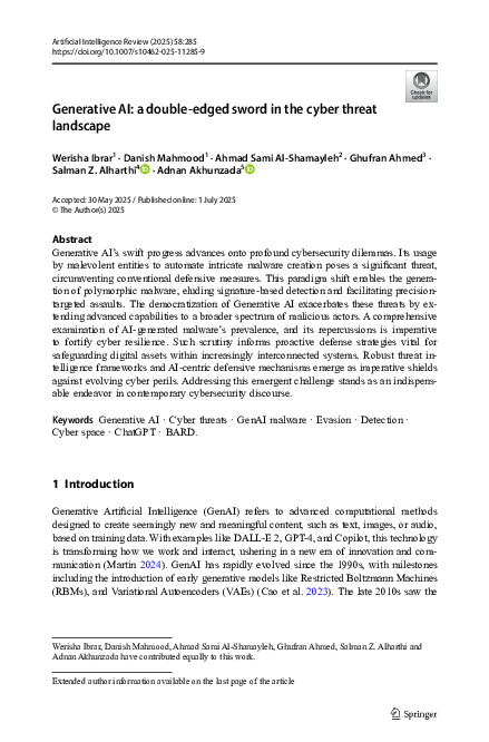 (PDF) Generative AI: a double-edged sword in the cyber threat landscape