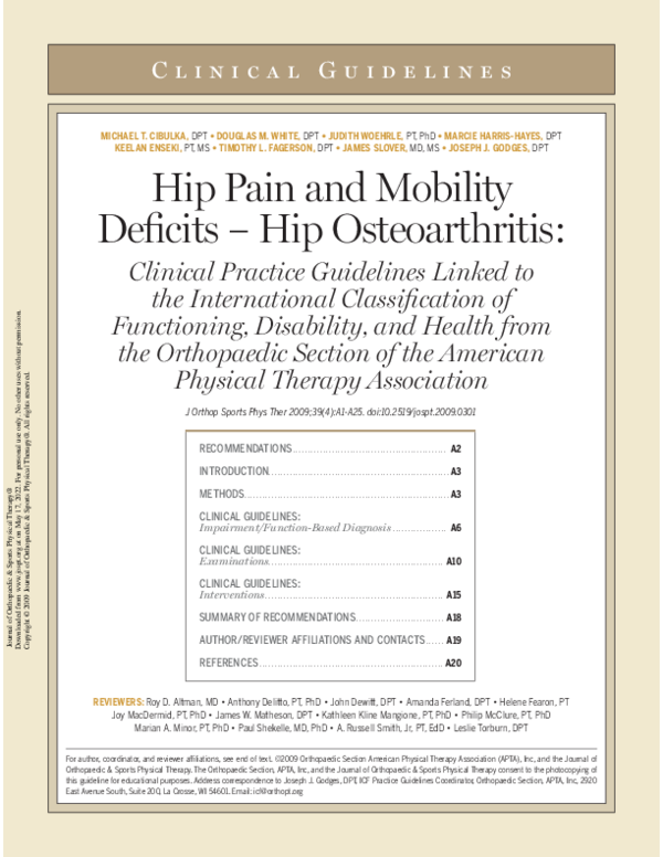 (PDF) Hip Pain and Mobility Deficits — Hip Osteoarthritis: Clinical Practice Guidelines Linked ...