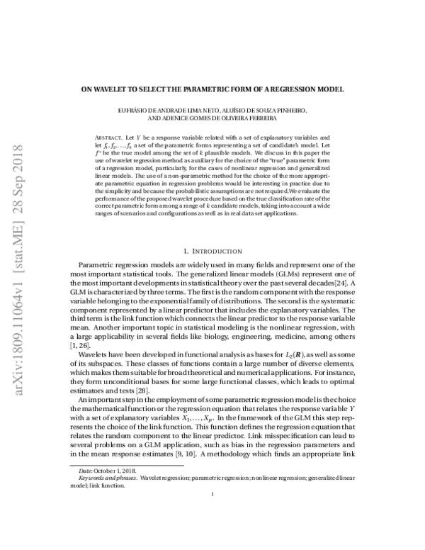 (PDF) On wavelet to select the parametric form of a regression model