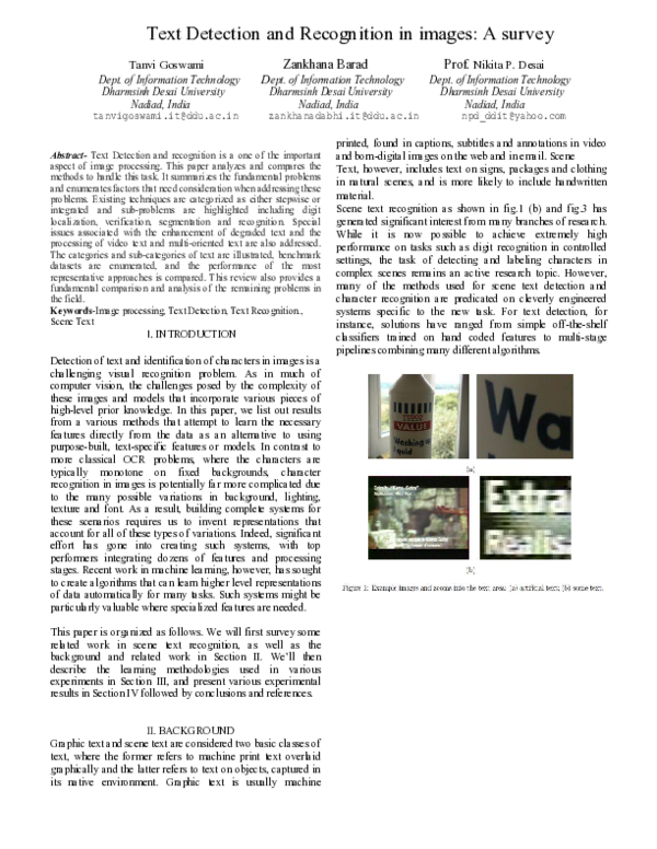 (PDF) Text Detection and Recognition in images: A survey