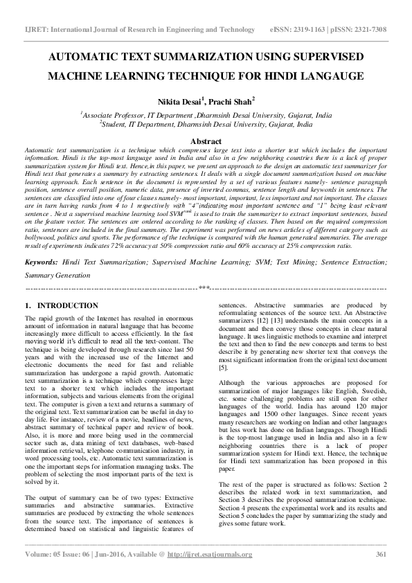 (PDF) Automatic Text Summarization Using Supervised Machine Learning ...