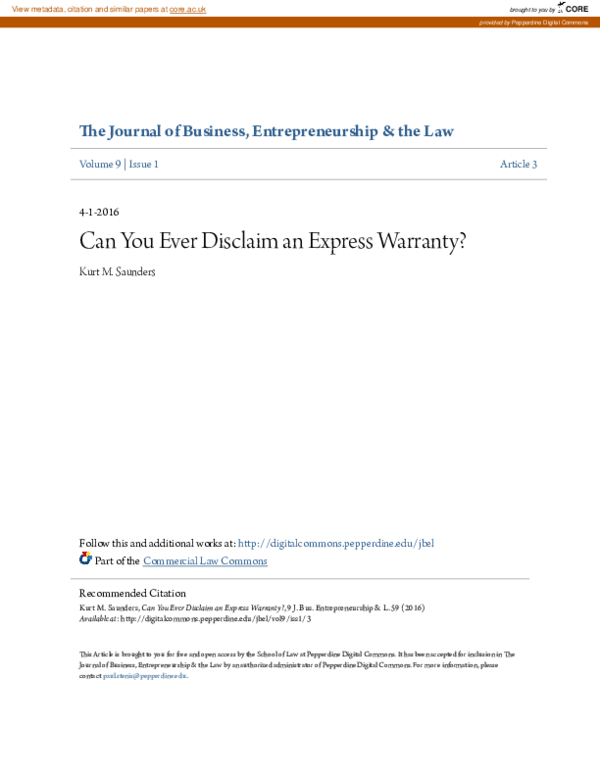 (PDF) Can You Ever Disclaim an Express Warranty