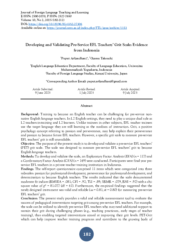 (PDF) Developing and Validating Pre-Service EFL Teachers' Grit Scale ...