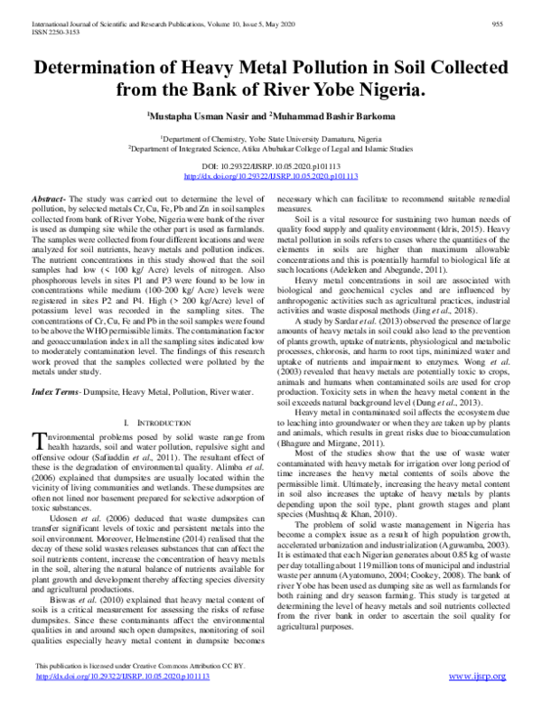 (PDF) Determination of Heavy Metal Pollution in Soil Collected from the ...