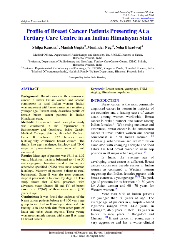 (PDF) Profile of Breast Cancer Patients Presenting At a Tertiary Care ...