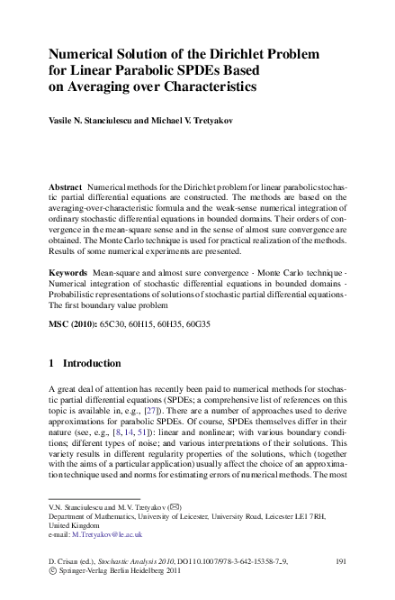 (PDF) Numerical Solution of the Dirichlet Problem for Linear Parabolic ...