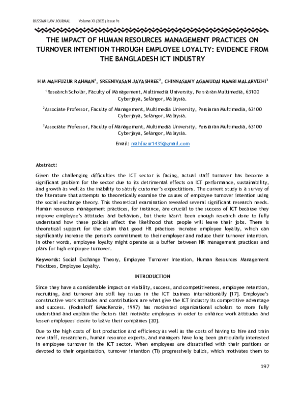 (PDF) The Impact of Human Resources Management Practices on Turnover ...