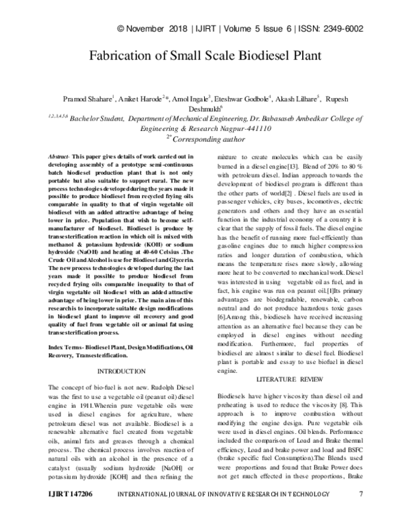 (PDF) Fabrication of Small Scale Biodiesel Plant
