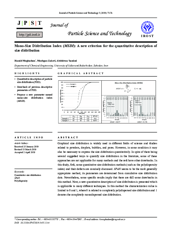 (PDF) Mono-Size Distribution Index (MSDI): A new criterion for the ...