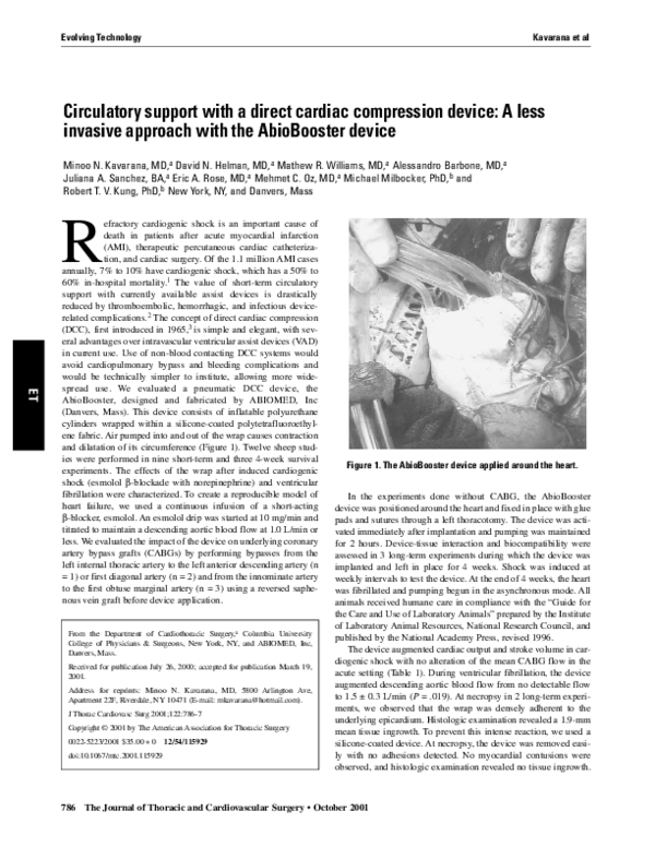 (PDF) Circulatory support with a direct cardiac compression device: A ...