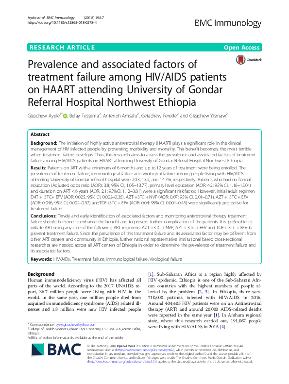 (PDF) Prevalence and associated factors of treatment failure among HIV ...