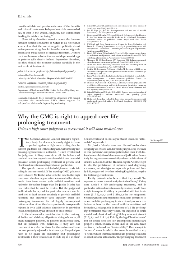 (PDF) Why the GMC is right to appeal over life prolonging treatment