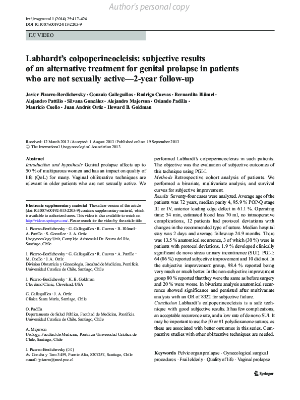 (PDF) Labhardt’s colpoperineocleisis: subjective results of an ...