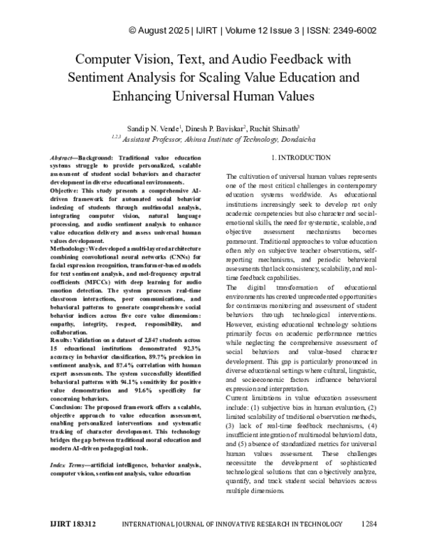 (PDF) Computer Vision, Text, and Audio Feedback with Sentiment Analysis ...