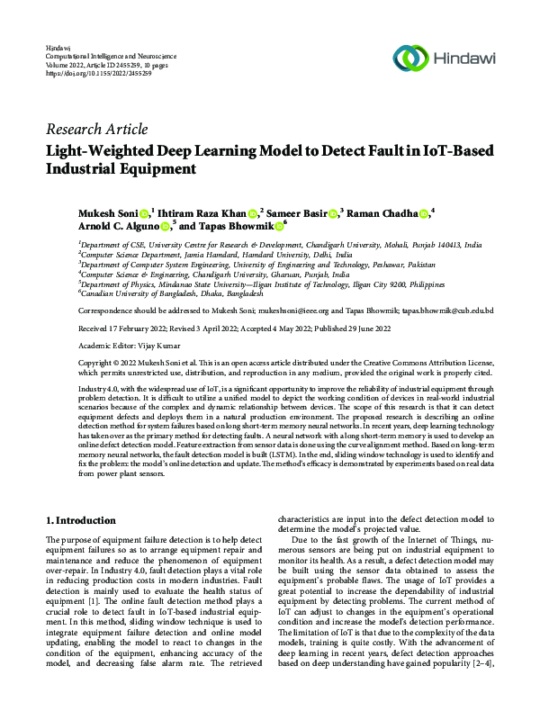 (PDF) Light-Weighted Deep Learning Model to Detect Fault in IoT-Based ...