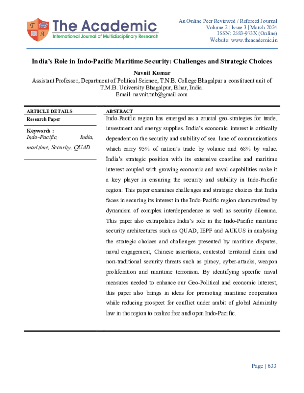 (PDF) India's Role in Indo-Pacific Maritime Security: Challenges and ...