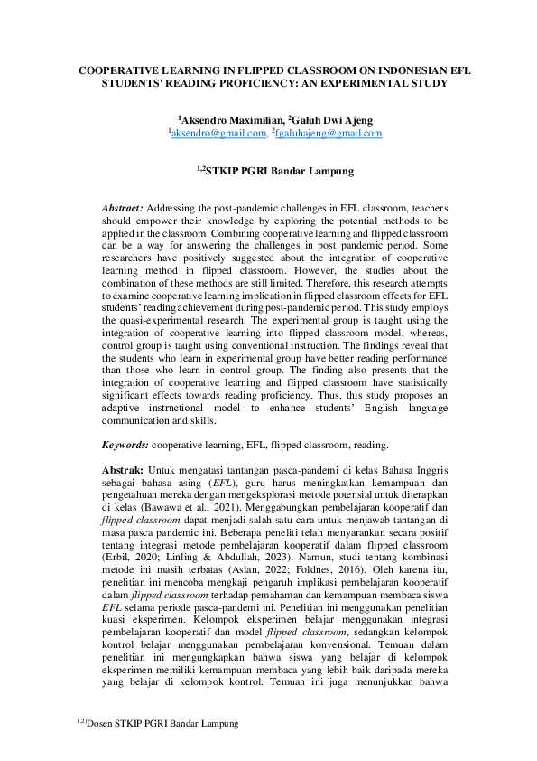 (PDF) Cooperative Learning in Flipped Classroom on Indonesian Efl ...
