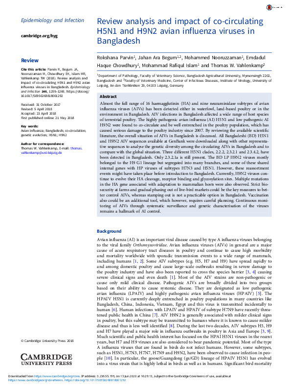(PDF) Review analysis and impact of co-circulating H5N1 and H9N2 avian ...