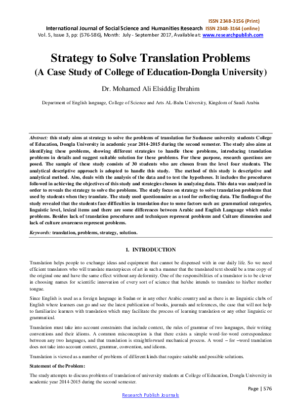 (PDF) Strategy to Solve Translation Problems (A Case Study of College ...