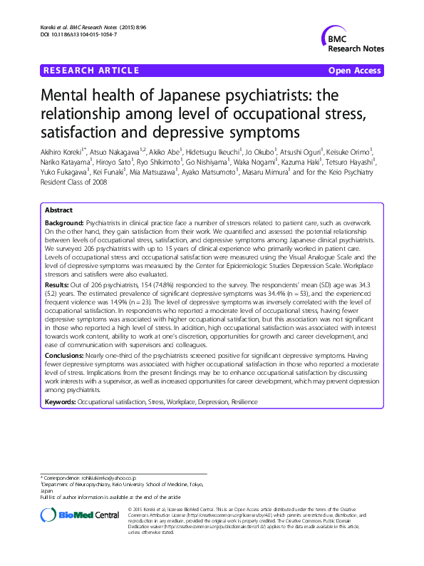 (PDF) Mental health of Japanese psychiatrists: the relationship among ...