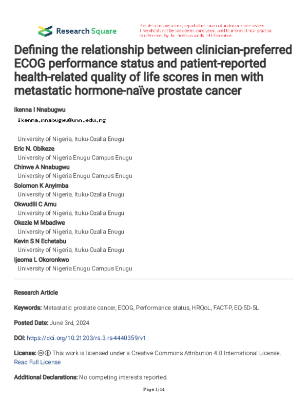 (PDF) Defining the relationship between clinician-preferred ECOG ...