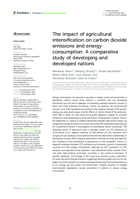 (PDF) The impact of agricultural intensification on carbon dioxide ...