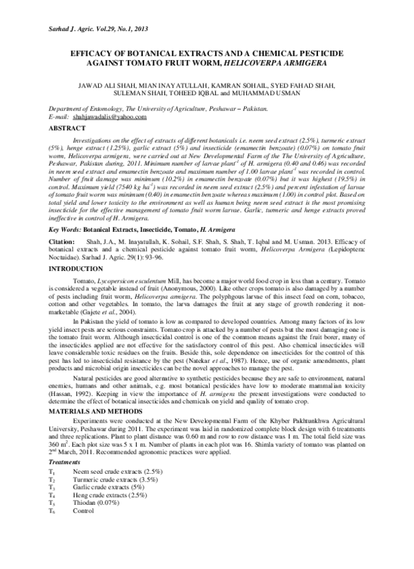 (PDF) Efficacy of botanical extracts and a chemical pesticide against ...