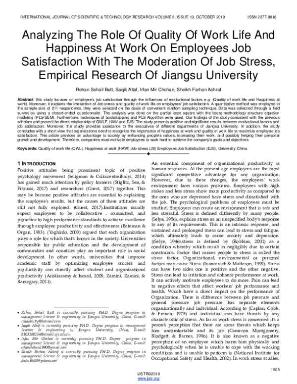 (PDF) Analyzing The Role Of Quality Of Work Life And Happiness At Work ...