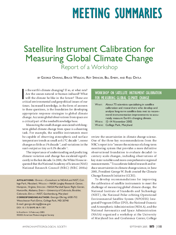 (PDF) Satellite Instrument Calibration for Measuring Global Climate ...